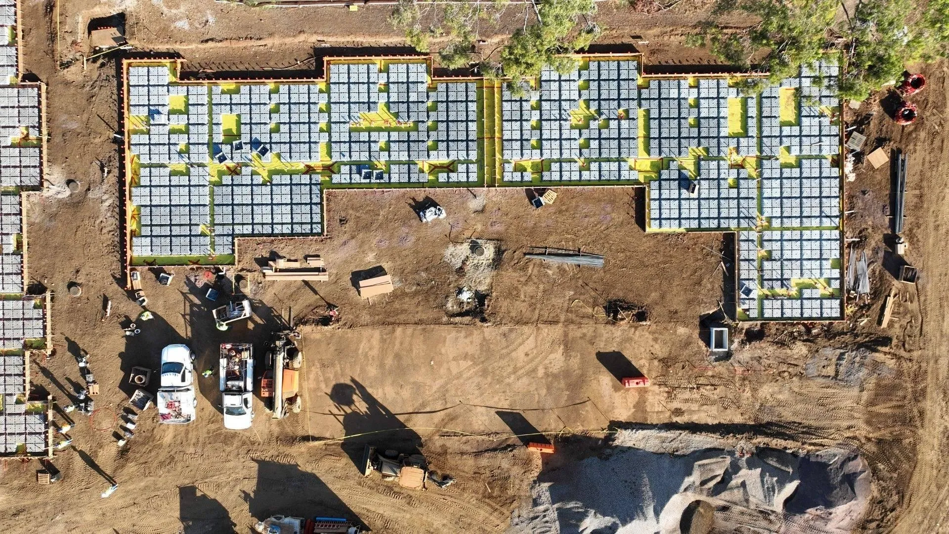 Drone view of a multi-building RPS slab layout