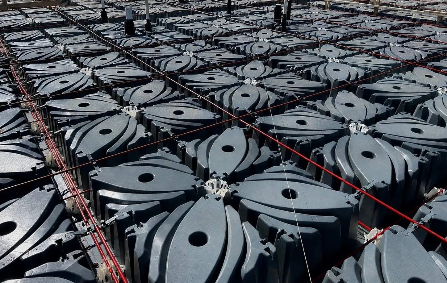 Void forms with post-tension cables run across them